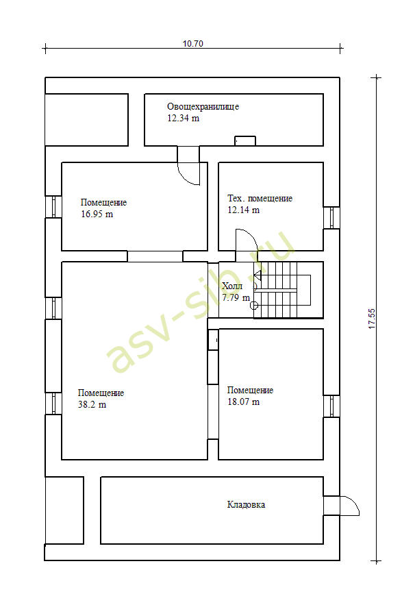 Цокольный этаж коттеджа из кирпича по проекту К-319, план.