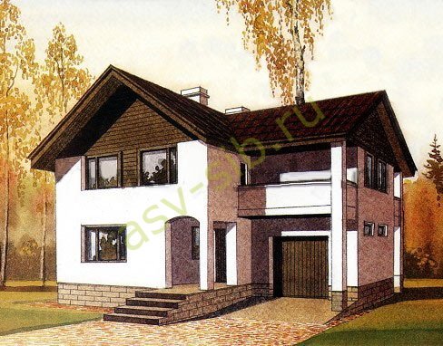 Бетонный дом с гаражом по проекту П-160: вид спереди