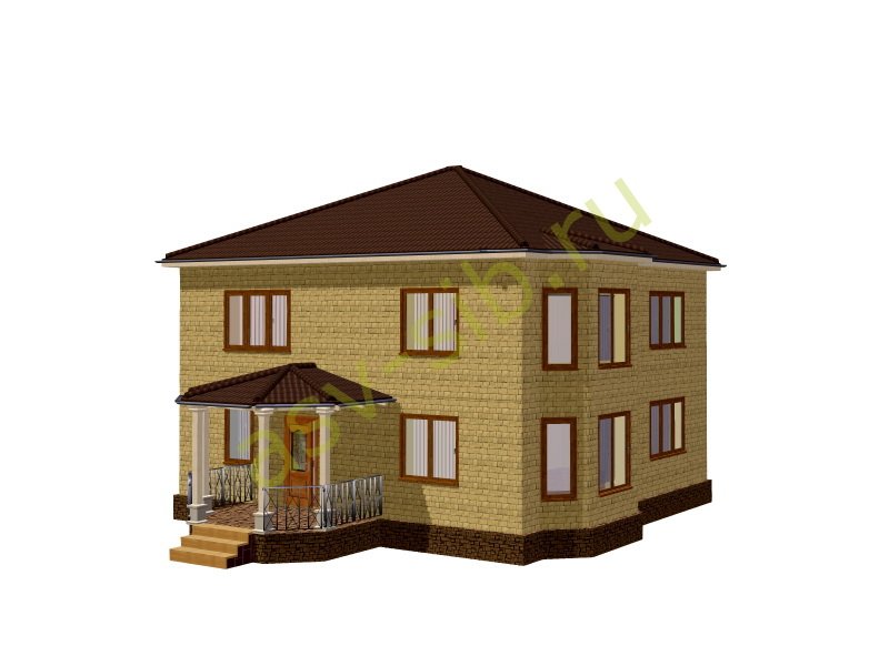 Общий вид двухэтажного дома из кирпича по проекту <pname>